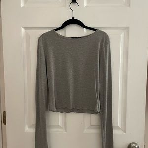 Forever 21 Light Grey Lettuce Trimmed Long Sleeve
